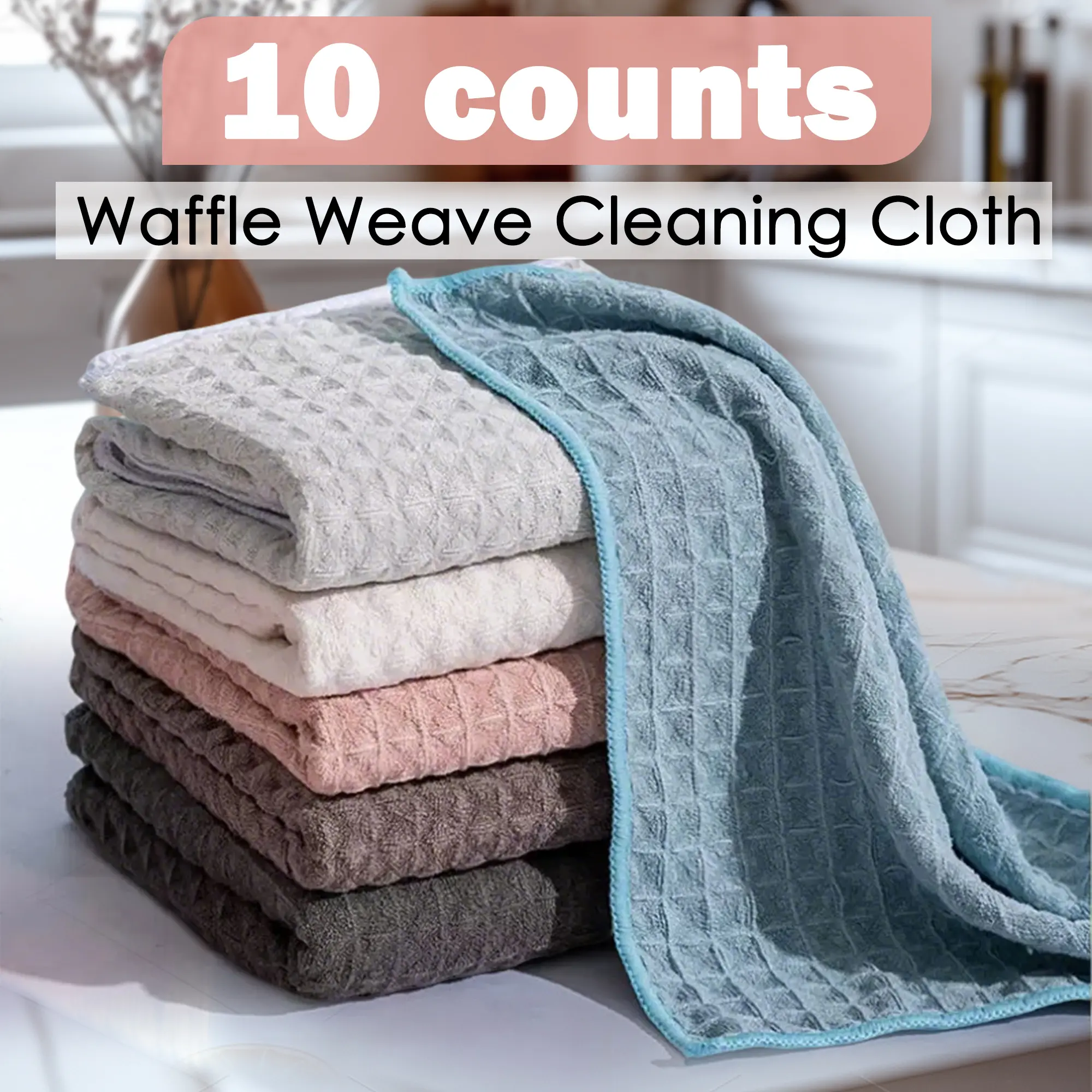 10 Counts Waffle Wash Cloths, Assorted Color Cotton Washcloths with Textured Waffle Design for Bath & Facial Use