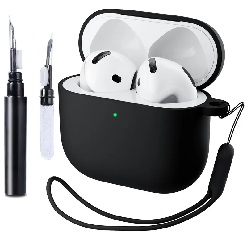 Protective Case for AirPods 4th Gen Bluetooth-compatible Earphones Earbuds, Durable Silicone Cover with Cleaning Pen & Strap, Full Protection Anti-Drop Scratch-Resistant, Headphone Accessories