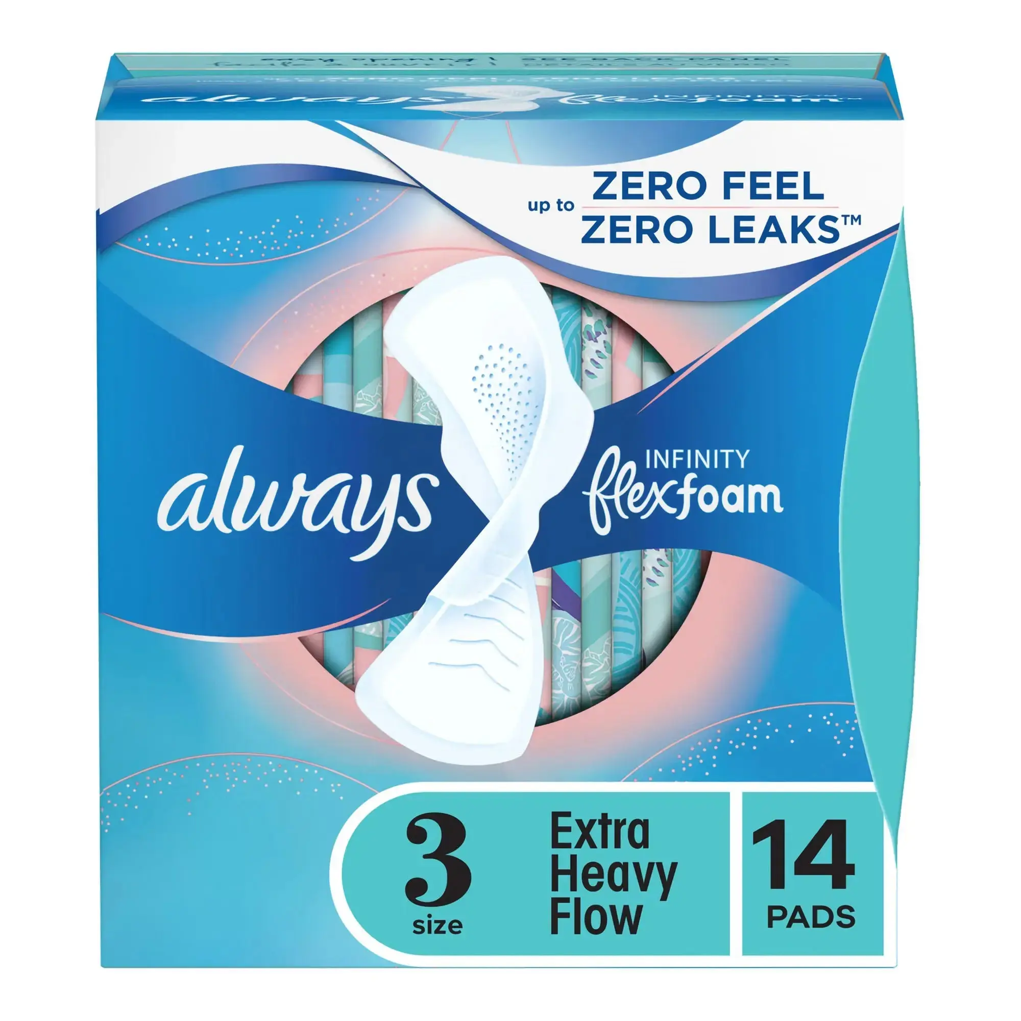 Always Infinity FlexFoam Pads with Wings, Unscented, Extra Heavy Absorbency, Size 3, #03700089909
