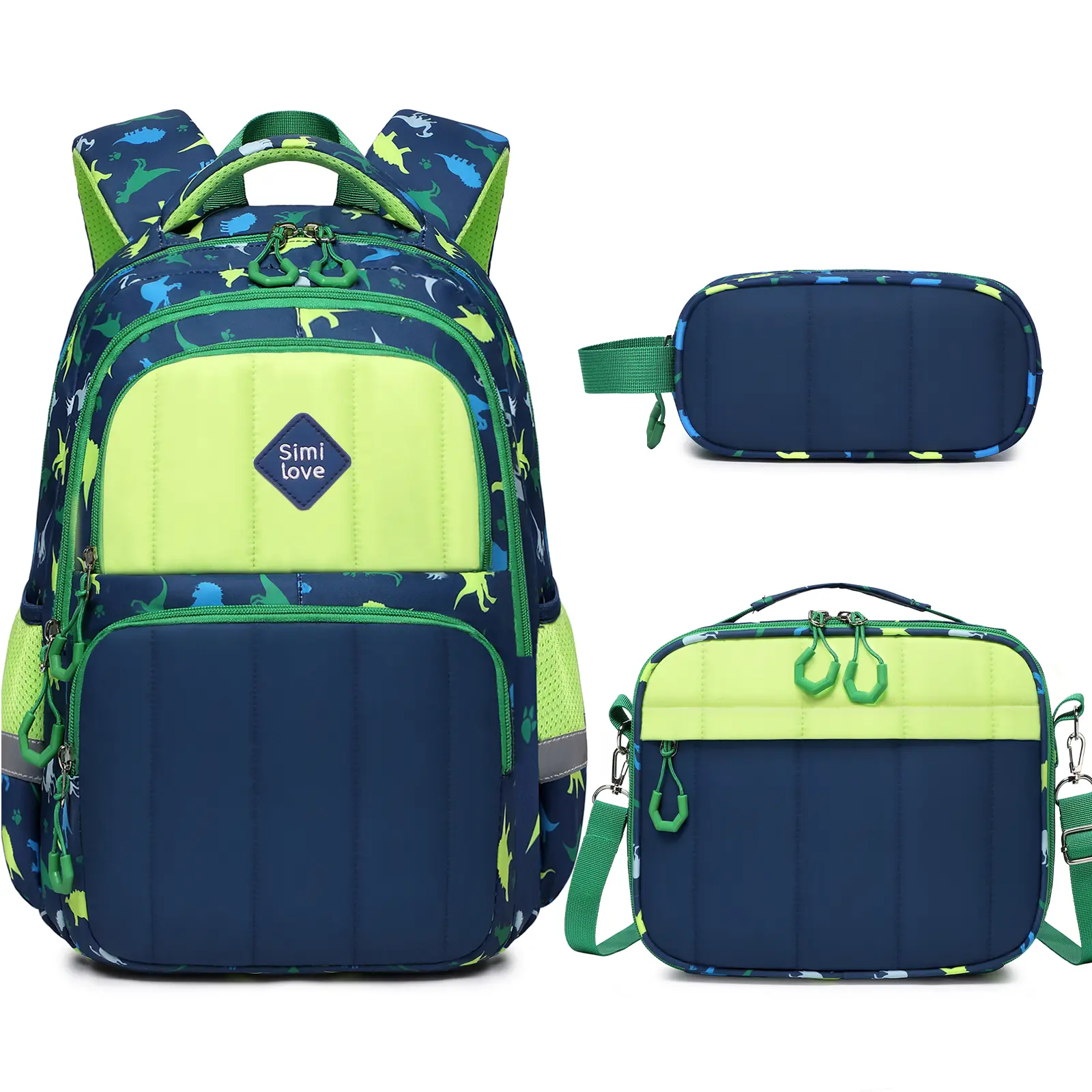 SIMILOVE Quilted Girls' School Backpack Set (Set of 3) - 15in Multi-Pockets Bookbag, Lunch Box & Pencil Pouch, Backpacks for School for 5-8 Year Olds Party Gift