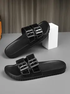 Crocodile Pattern Pressed Dual Buckle Sandals, Non-Slip Summer Slippers, Casual PVC Eva Sole, Medium Width, Cartoon Style