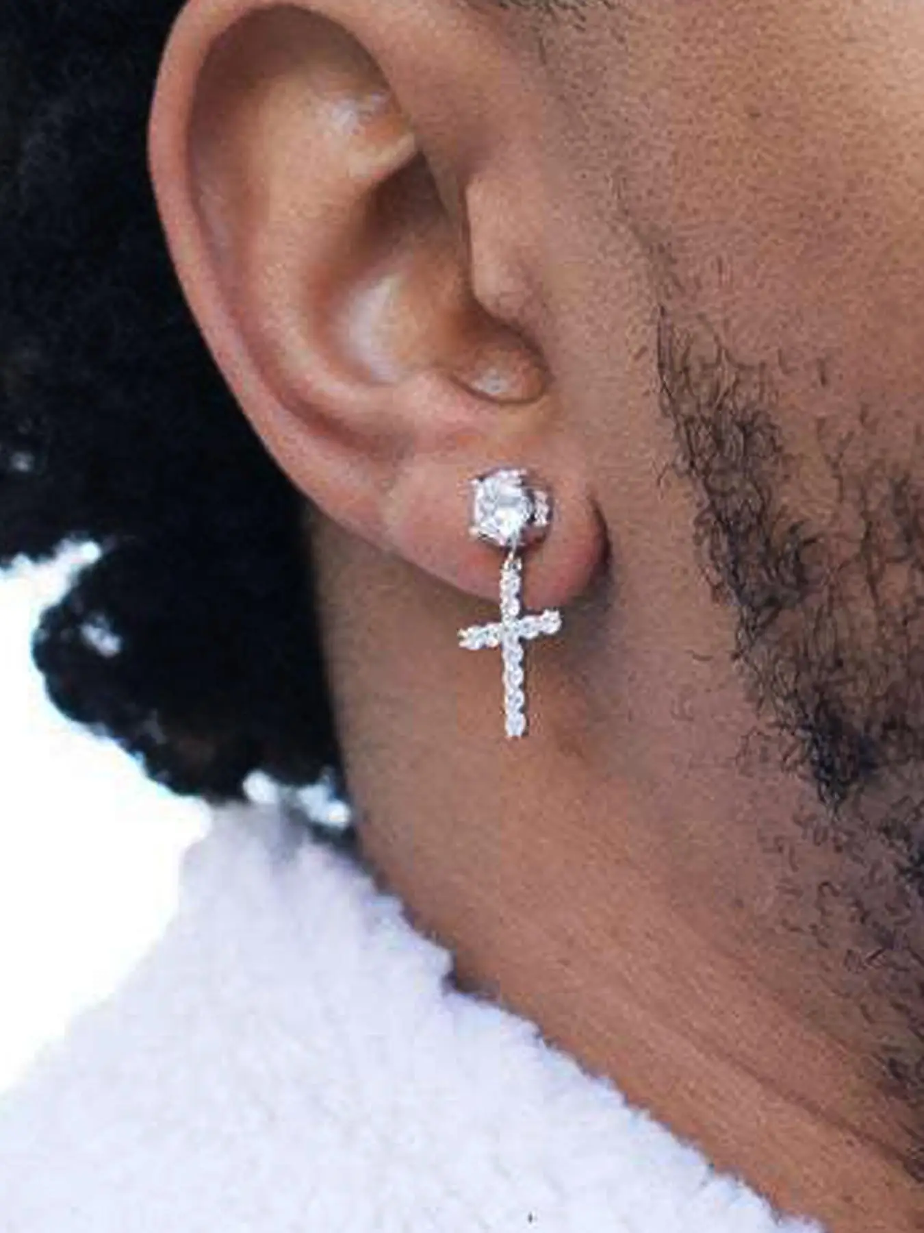 Hip Hop Cross Design Dangle Earrings, Cubic Zirconia Decorated Earrings for Men & Women, Fashionable Jewelry for Party, Daily Decor, Trendy All-match