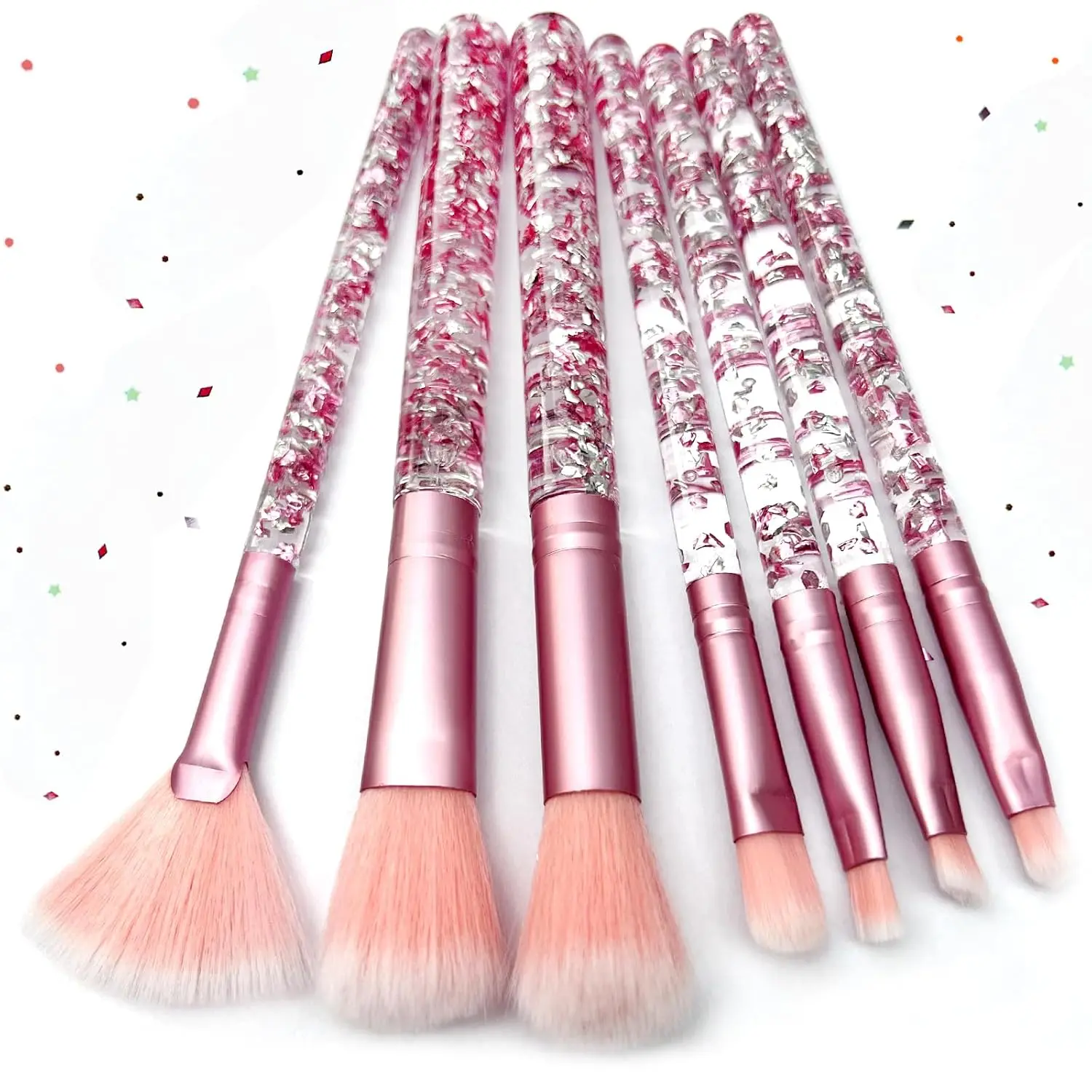 7PCS Pink Unicorn Makeup Brushes Set, Kit for Blush, Lip, Foundation, Eyebrow, Loose Powder, Eye Shadow and Fan Brushes with Glitter, Creative Gift