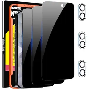 3 Pack Privacy Screen Protector for iPhone 17 [Phone Case Friendly] Accessories Private Film, 3 Pacs Tempered Glass Camera Lens Protector, with Mounting Frame for Apple Anti Spy,Black