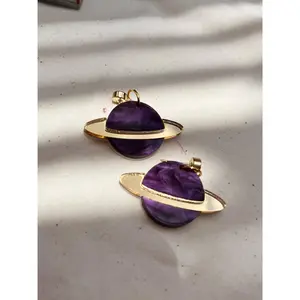 Saturn Deep Purple Planet Earrings