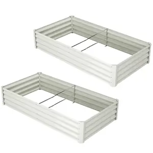 2 Pack Galvanized Raised Garden Bed Kit – Large Metal Planter Boxes (6x3x1 ft & 8x4x2 ft) – Open Base, Safety Edge, Gloves Included – For Vegetables, Flowers & Herbs – White & Green