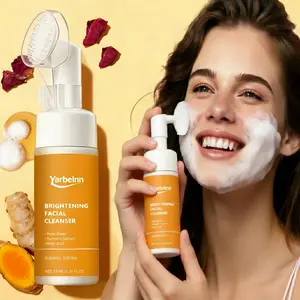 Turmeric Brightening Facial Cleanser, Deep Pore Purifying Mousse with Massage Brush, Kojic Acid Face Wash for Glowing Skin, Hydrating & Gentle Formula 3.38oz