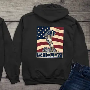 Shelby Cobra Hoodie, Classic American Flag Snake Logo, Vintage Patriotic Muscle Car Sweatshirt, Ford Car Enthusiast Gift for Men & Women