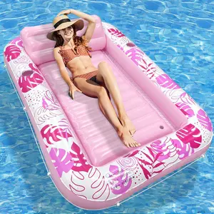 Outdoor Inflatable Float Mat, Square Double Person Water Float Bed, Thick PVC Inflatable Float for Summer Water Sports, Sunbathing Float Bed, Pool Float