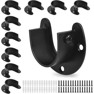 Closet Rod Bracket, 1-1/4 Inch Closet Rod Holders 10 Pack Stainless Steel Closet Pole Socket Heavy Duty Curtain Rod Holder, Black Closet Rod End Support