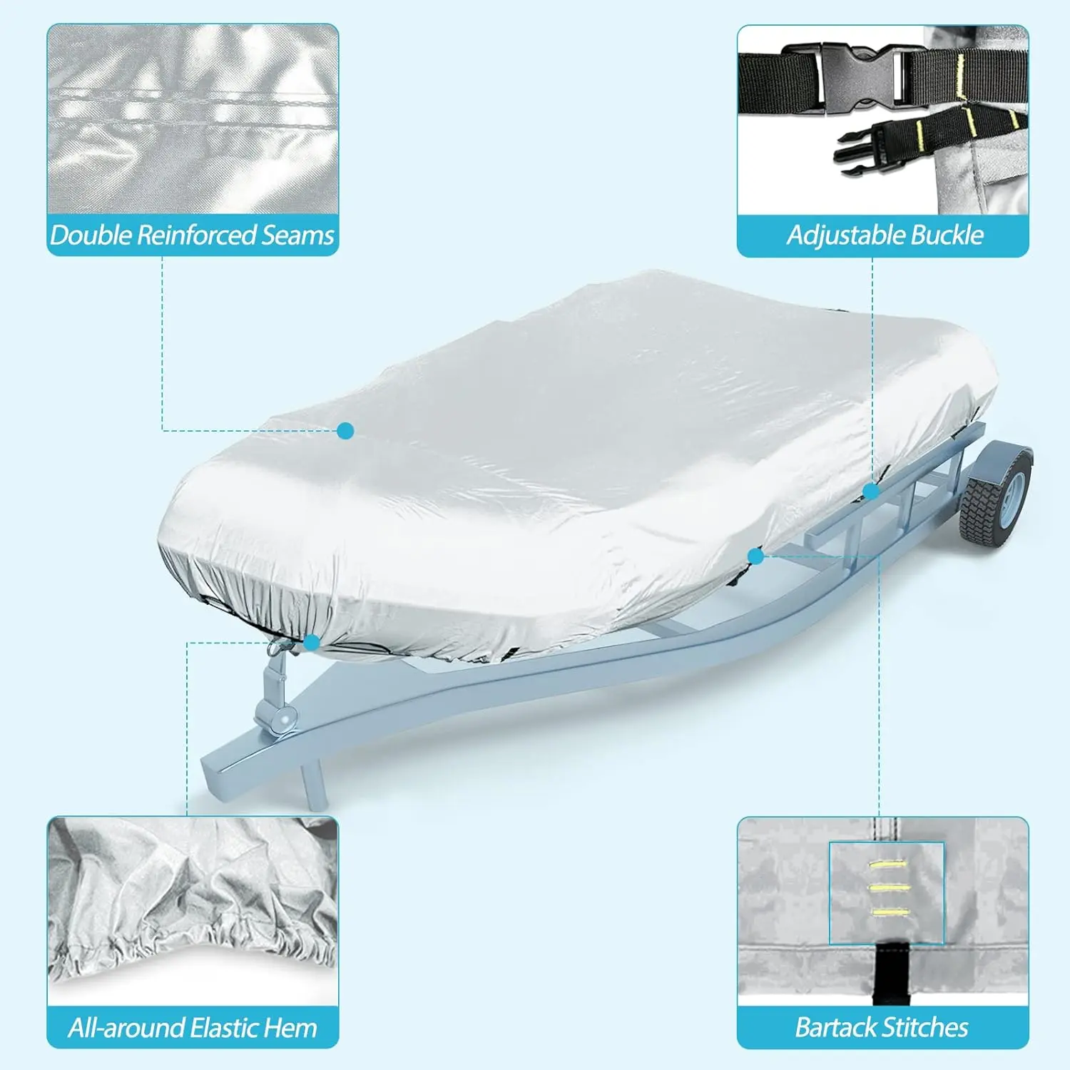 600D Marine Grade Fade and Tear Resistant Dinghy Cover, Heavy Duty Waterproof and Sunproof Inflatable Boat Cover, Silver Boating Accessories (Up to 9.5' Long)