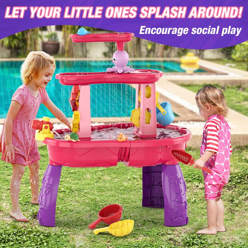 Water Table for Toddlers, 3-Tier Kids Splash Sand Table Water Toys, Rain Showers Splash Pond for Outdoor Beach Backyard Summer, Activity Sensory Play Table for Boys Girls,Birthday Christmas Halloween Thanksgiving Gifts.