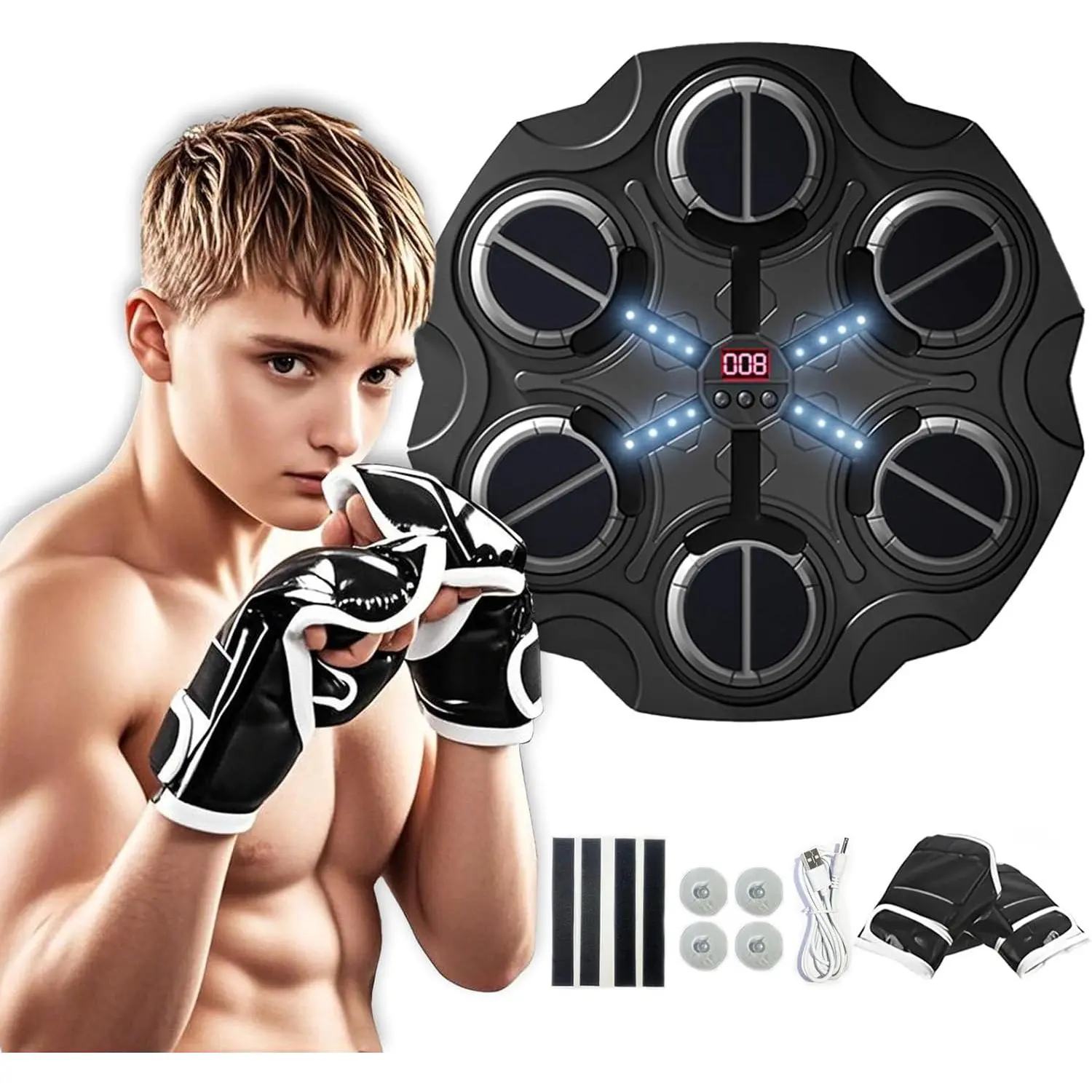 Music Boxing Machine for Kids' Boxing Training, Wall-Mounted Electronic Punching Target for Home Sports, Fun for Ages 3-16 with Gloves