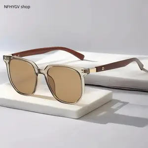 Sunglasses, Womens Classic Rectangle Eyewear With Wood Grain Frames And Resin Lenses, Retro Polygonal Korean Style Shades For Daily Casual And Outdoor Sports Wear