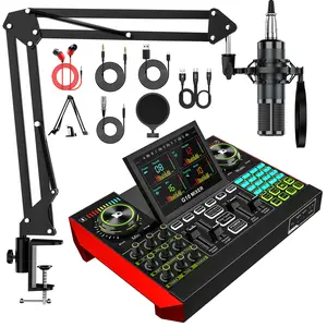 Portable Bluetooth DJ Mixer Sound Card, Professional Audio Mixer With DJ Sound Effects, Voice Changer, Noise Reduction, Dual Phone Live Broadcast, Compatible With iPhone Android PC For Live Streaming, Karaoke, Podcast, Home Party Recording Dj Mixing Conso