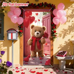 1pc Valentine's Day Door Cover, Bear Banner Decoration, Front Door Decor for Valentine's Party, Model Xinghao Xkmf-001