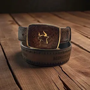 Minotauro Tan Western Exotic Python Belt with Unique Gold-Tone Buckle