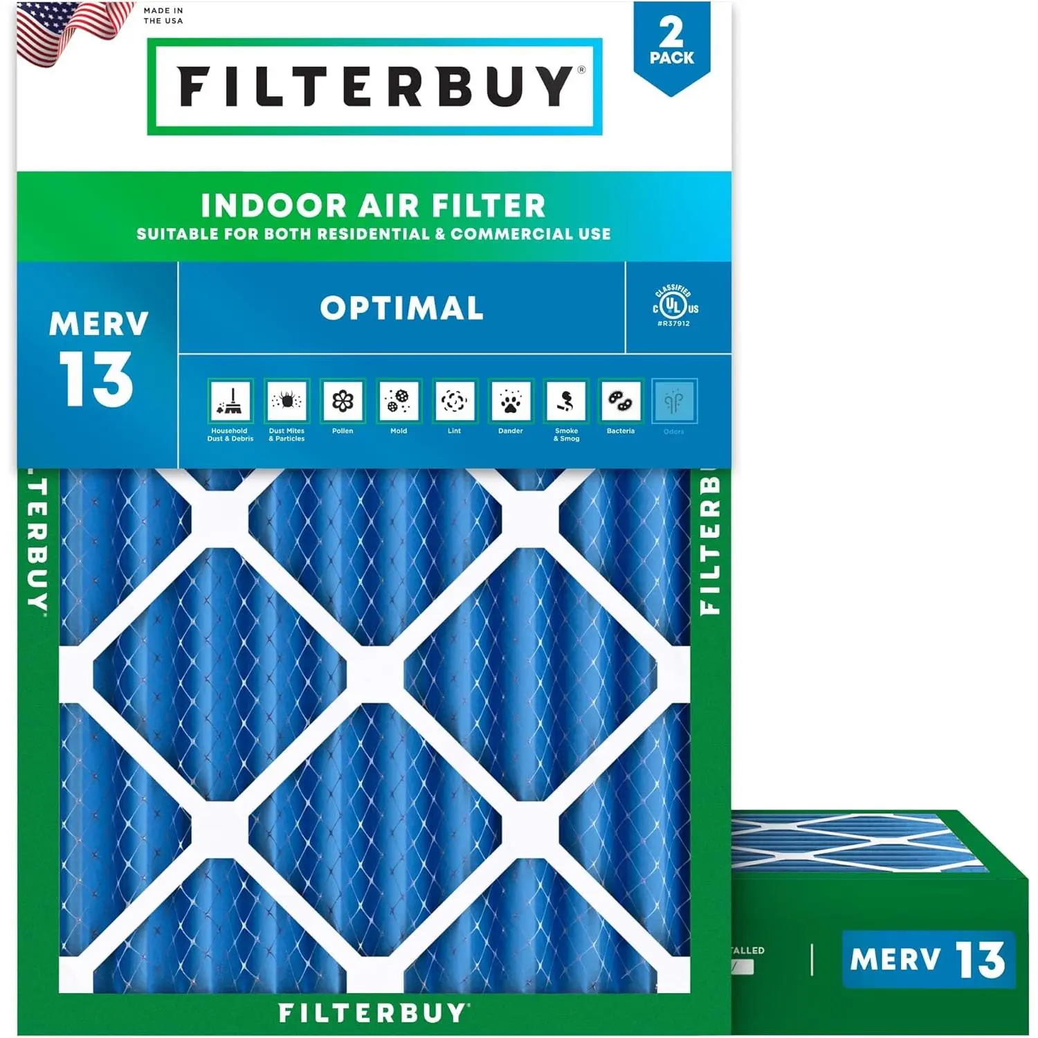 Filterbuy 24x28x4 Air Filter (2-Pack), Pleated MERV 13 Optimal Defense HVAC AC Furnace Air Filters (Actual Size: 23.50 x 27.50 x 3.75 Inches)