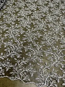 Silver Leaf Branch Embroidered Lace