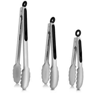 Stainless Steel Cooking Tongs, 3 Counts/set Heat Resistant Kitchen Tongs, Durable Kitchen Utensils Gadgets for Food, Salad and BBQ