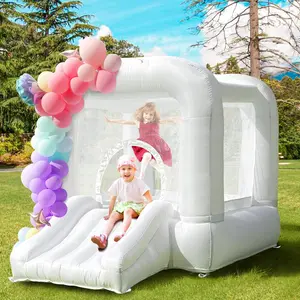 9FT Kids Bounce House with Safety Handrail for Toddlers 2-6, Foldable Indoor/Outdoor Jumper for Backyard & Playroom, Encourages Active Play & Balance Development (White)