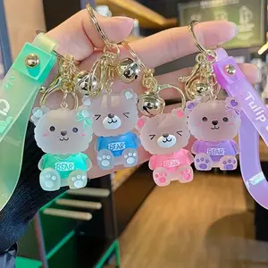 4pcs Cute Jelly Glazed Bear Keychains, Cartoon Doll Bag & Car Charms with Bells, Adorable Animal Key Rings, Perfect Ideal Christmas Gift for, Friends, Family On Holidays