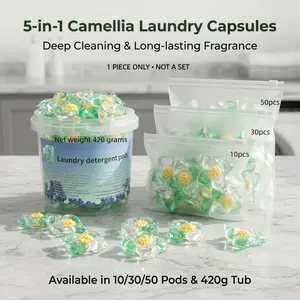5-in-1 Camellia Scent Laundry Pods, Multi-Effect Deep Cleaning Stain Remover, Color Protection & Fabric Softening, Low Foam Easy Rinse, No Residue Long Lasting Fresh Scent Laundry Detergent Capsules, 10/30/50 Pcs Bags & 420g/Barrel