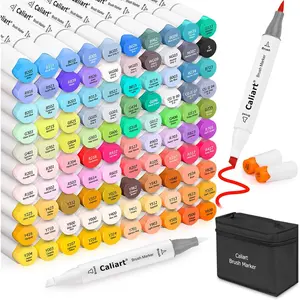 Caliart 101 Colors Brush  Chisel Alcohol Markers for Adult Coloring Book, Dual Tip Artist Sketch Art Markers, Aesthetic Cute Preppy Stuff School Supplies, Pens for Lettering Drawing Cards Planner