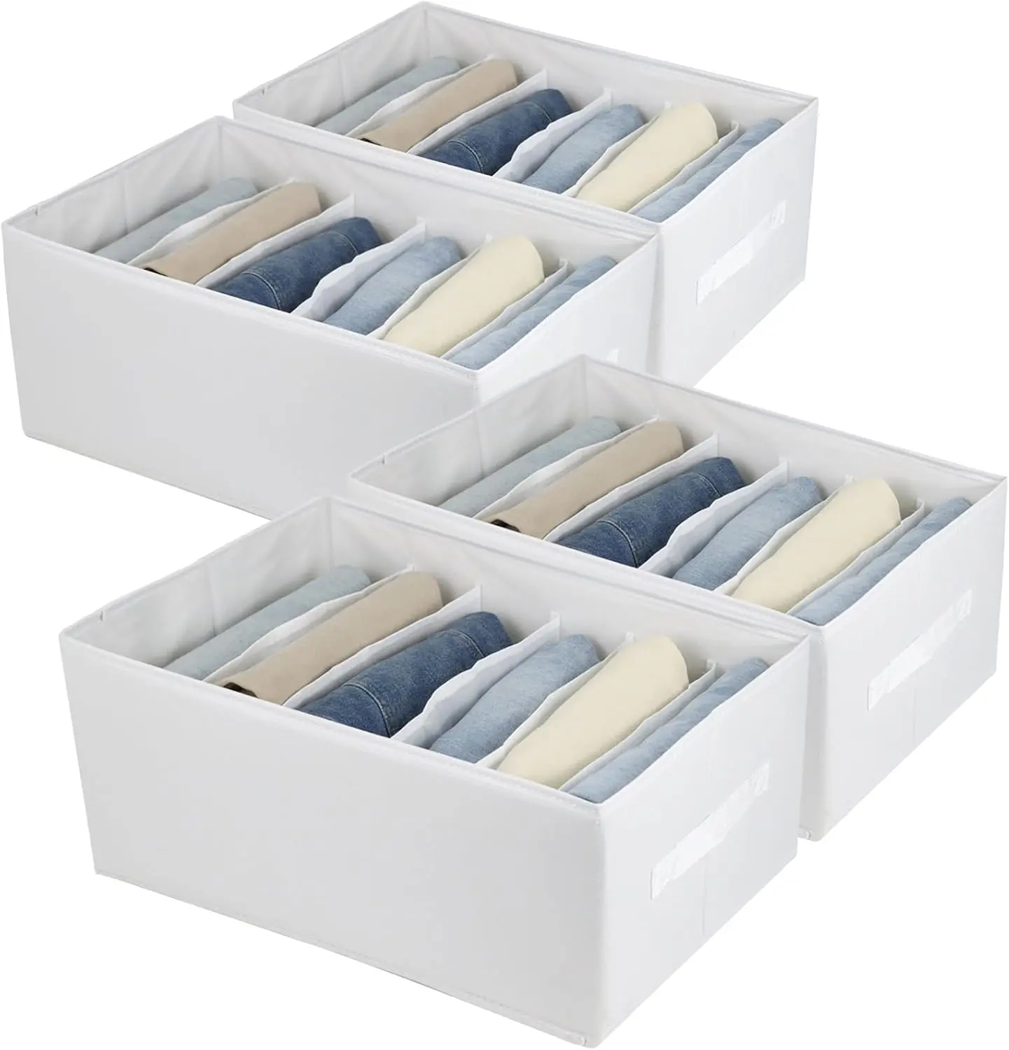 Clothes Closet Organizer 6 Compartments for Jean Sweater Sheets to Shirt - Divided Clothing Storage Boxes for Closet, Wordrobe, Bedroom, Shelf (4pc White)