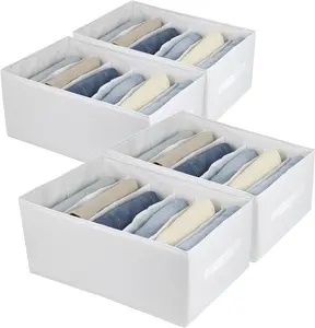 Clothes Closet Organizer 6 Compartments for Jean Sweater Sheets to Shirt - Divided Clothing Storage Boxes for Closet, Wordrobe, Bedroom, Shelf (4pc White)