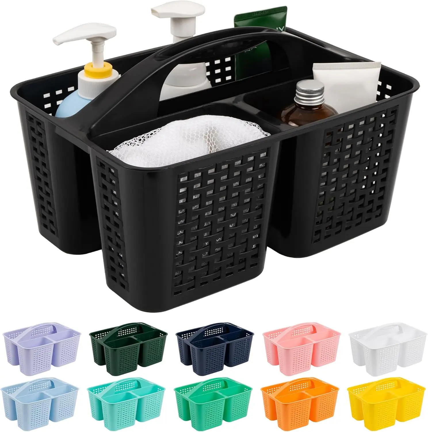 Portable Plastic Bath Shower Storage Basket - Toiletry Bag with Handle, Storage Bucket Organizer for Soap, Shampoo, Hair & Beauty Supplies, Storage Bucket Organizers