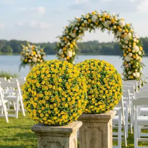 Garvee Set of 2 Artificial Topiary Balls, 45 cm, Decorative Spheres for Indoor and Outdoor Use, Perfect for Wedding Decorations, Yellow Color