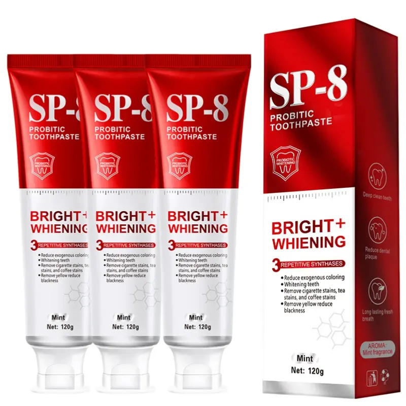 3PCS SP-8 Probiotic Ultra Whitening Toothpaste Upgraded, SP-8 New Version Fluoride-Free & Probiotic-Infused Formula for Oral Health, Teeth Whitening & Gum Care & Fresh Breath Probiotic Toothpaste for Adult