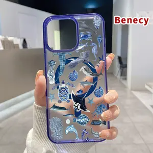 Magnetic Soft Case for iPhone 15 16 14 Pro Max 13 12 11 XR XS Plus E Drop Protection Transparent  Oceanic Wonders Ensemble Pattern Shockproof Silicone Cover Supports Wireless Charging