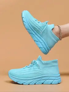 Women's Fashionable Lace Up Low Top Sneakers, Casual Breathable Comfortable Sports Running Shoes, All-match Basic Shoes for Daily Wear, Knitted Running Shoes