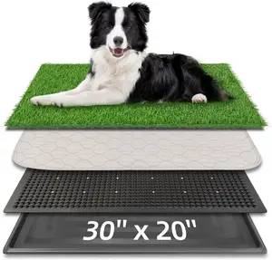 Dog Grass Pad, Large Artificial Grass Patch for Dogs with Tray, Washable Dog Litter Box, Fake Grass Turf for Dogs to Pee on, Black and Green