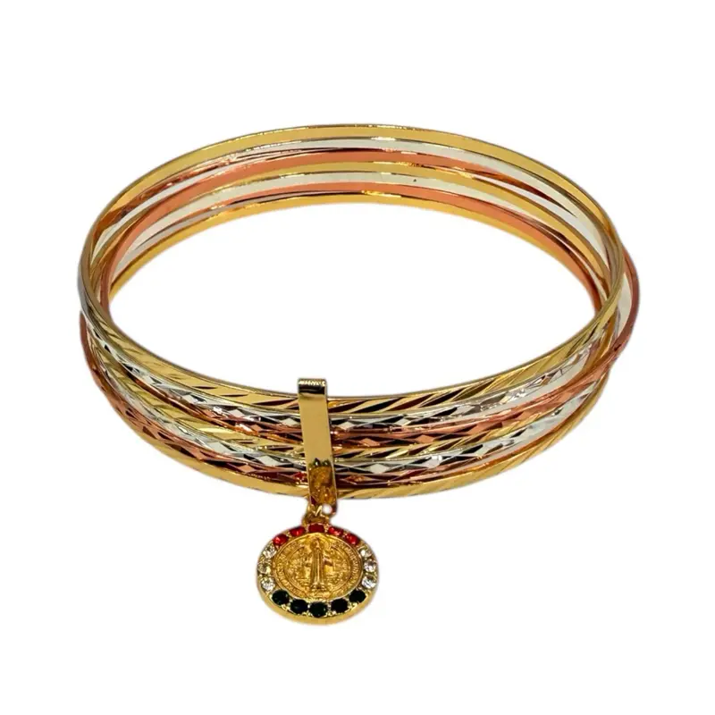 14k Tri-Tone Gold-Plated Saint Benedict Bracelet - Weekly Bracelet