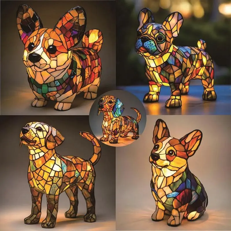 Pet Lamp Magical Corgi Dog Ranch Glowing Night Light Beautiful Light Bedside Table Lamp With USB Retro Home Decor