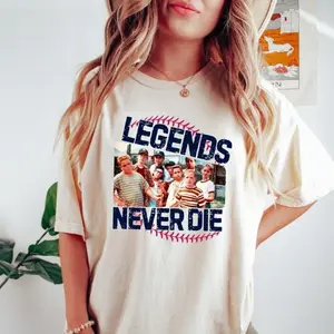 Retro 1990s Sandlot Legends Never Die Baseball Shirt Crew Neck Tee for Women