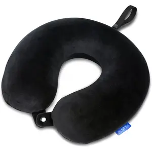 Memory  Travel Pillows for Airplanes -  Pillow for Traveling with Attachable Snap Strap Soft Washable Cover, Flight Pillow for Sleeping, , , Office, Black