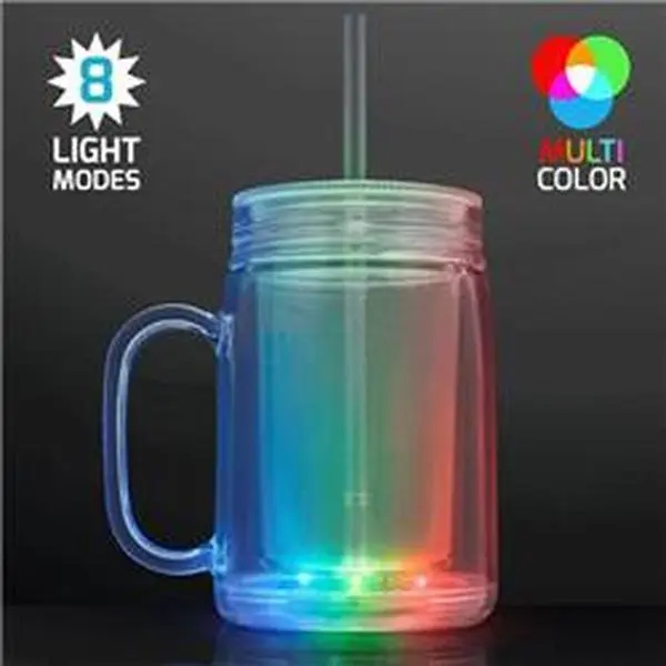 Blinkee 1280091 Reusable LED Mason Jar Travel Mug, Insulated Drink Cup with Straw (Glass-Inspired Design), Tumbler