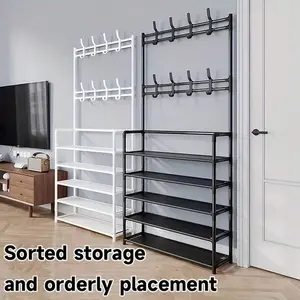 1 Multifunctional Shoe And Hat Rack With 8 Hooks, Large Capacity For Storing Shoes, Boots, Clothes, Hats, Bags, Organize Daily Sundries, Save Space