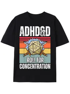 Vintage ADHD&D Roll For Concentration Funny Gamer T-Shirt Menswear Top