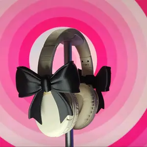BubblyBeats3D Headphone Accessories - Kawaii Style with Cute Black Bows for Enhanced Gaming Experience Headset