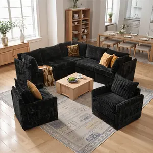 7PCS Modern Sectional Sofas Couch With 2 Swivel Chair,Deep Seat Cloud Couch Set For Living Room,Easy Assembly,Free Combination