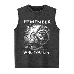 Men's Cotton Graphic Front Vest - Funny Dinosaur Print, Casual Sleeveless Round Neck, Smooth Seamless Soft Lightweight Menswear Shirt