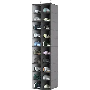 coastal rose Hanging Shoe Organizer for Closet, 20 Sections Hanging Closet Organizer and Storage Shelves, Space Saving Shoe Rack for Closet, Grey, 12''W×12''Dx 50''H