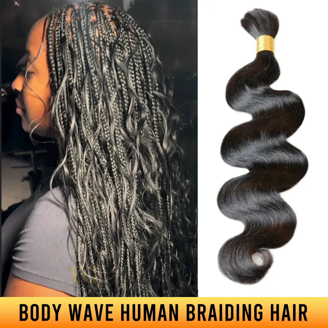 YGwigs Body Wave Double Drawn Burmese Bulk Human Braiding Hair - Natural Black, 100g/Bundle, Virgin Hair, Curly Extension