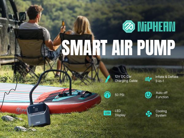 Niphean Paddle Board Electric Pump with Built-in-Battery, 50 PSI Rechargeable Air Pump for Inflatables, SUP Pump Auto-Off Inflation & Deflation, Air Inflator for Car Tires Accessories, Balloon, Tent Niphean Paddle Board Electric Pump with Built-in-Battery, 50 PSI Rechargeable Air Pump for Inflatables, SUP Pump Auto-Off Inflation & Deflation, Air Inflator for Car Tires Accessories, Balloon, Tent
