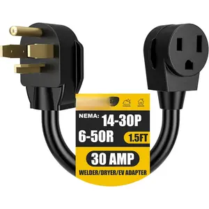 1.5FT Welder Adapter Generator Cord 4 Prong NEMA 14-30P to 3 Prong 6-50R 240V Welder Dryer EV Charger Adaptor Power Cord Adapter Connector,Heavy Duty STW 10AWG*3C 250V 12500 Watt